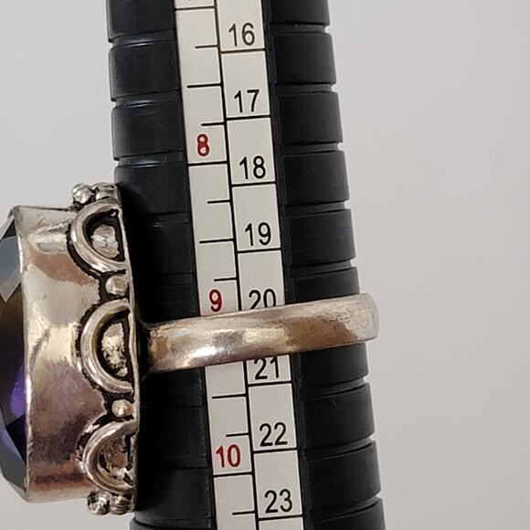 Sterling Silver Size 9.25 Amethyst and Citrine Oval Ring - Statement Jewelry - Picture 11 of 11